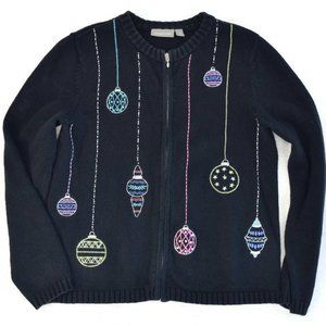 Croft & Barrow Christmas Ornament Zip Cardigan Jacket Womens Sweaters Black S
